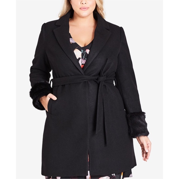 City Chic Black Faux Fur Fluffe Coat Plus Size 14 - Picture 3 of 9